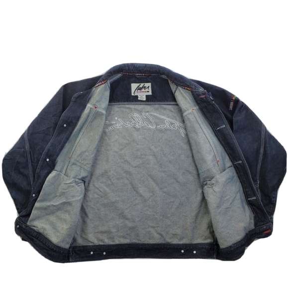 FUBU Denim Blue Jean Jacket Men 2XL Multi Pocket Embroidered Logo Button Up READ - Picture 7 of 16